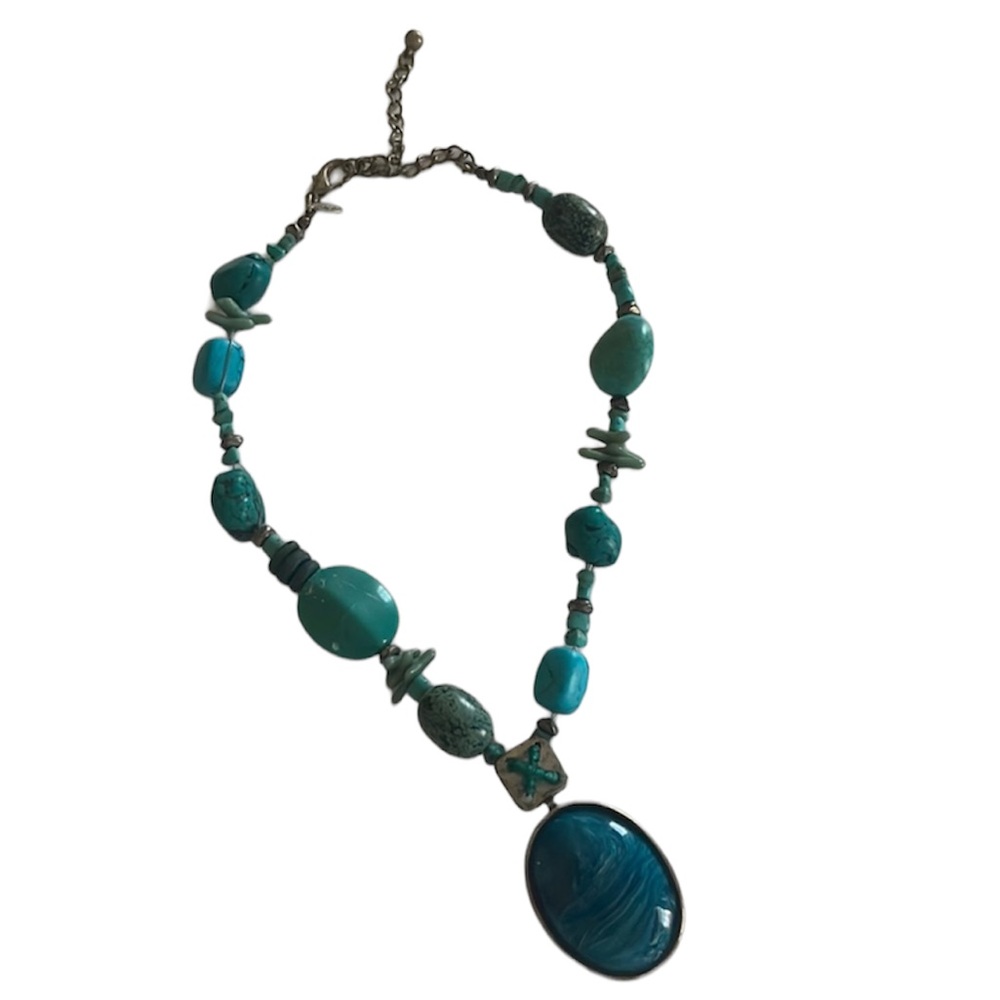 Chico’s Turquoise Clasp Necklace Chunky Beads Costume Jewelry SW Style Western